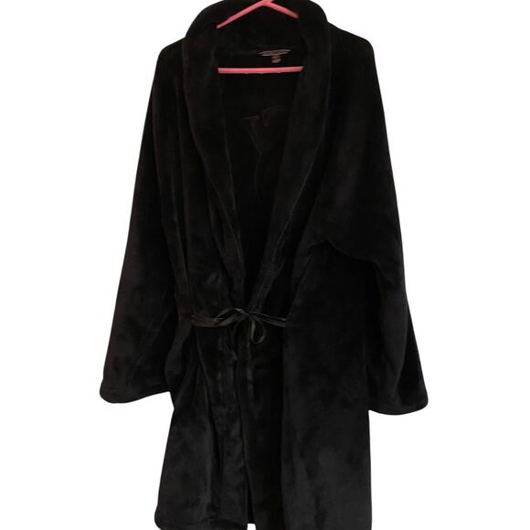 Victorias Secret Black Plush Robe Womens XL Soft Velour Tie Waist - Picture 2 of 7